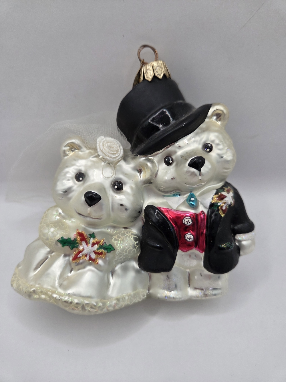 Christopher Radko Mr. and Mrs. Santabear Wedding Glass Ornament Vintage